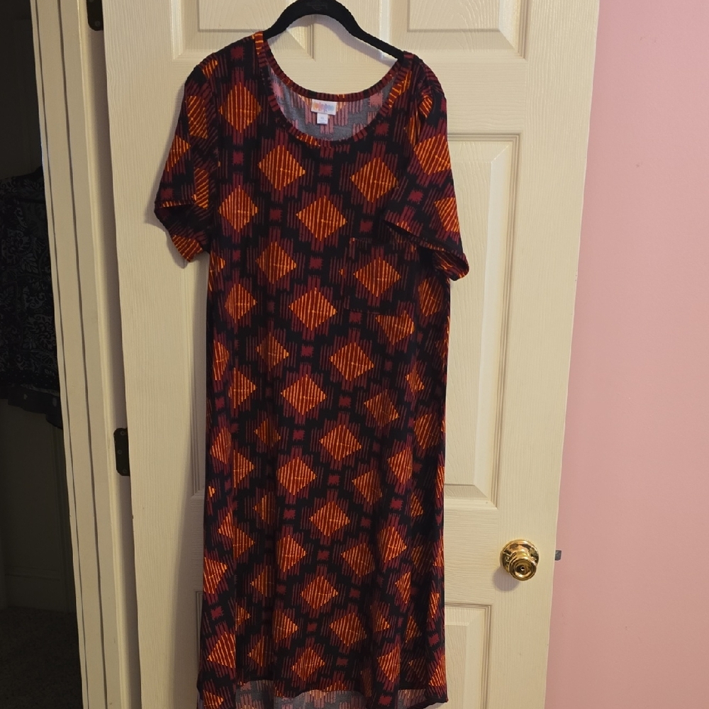 LuLaRoe‎ Orange and Black Geometric Midi Dress